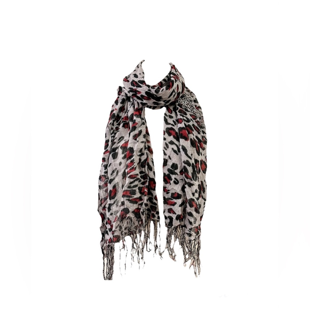 Transitional Neutrals Lightweight Raw Edge Hem Cheetah Print Scarf Accessory